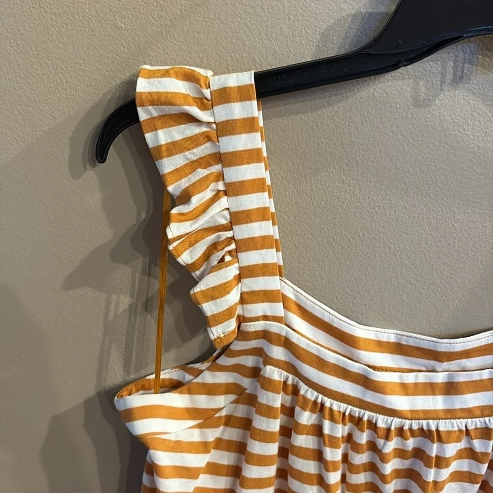 NWT Michael Kors yellow gold White Striped Tank Top cotton ruffle tank straps L